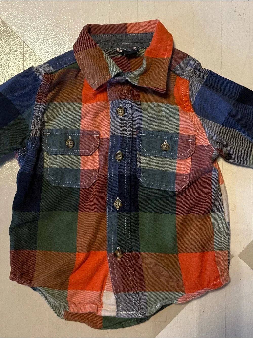 GAP Boys Plaid flannel Button-Down Shirt - Blue Green Orange